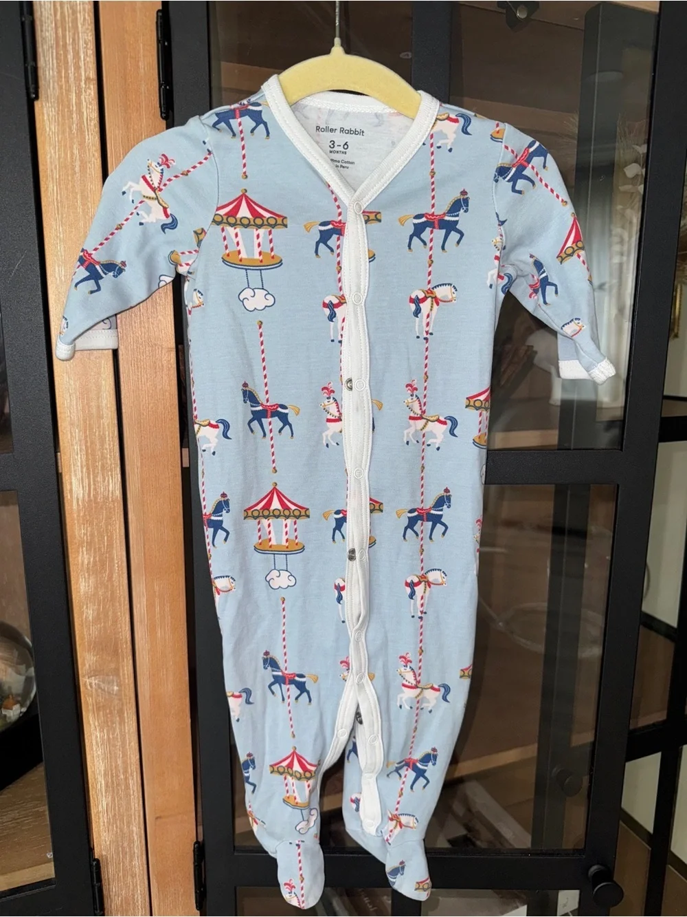 Roller Rabbit carousel footies snaps baby boy girl unisex popcorn horses pima